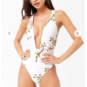 Plunging Dainty Cherry Blossom Bathing Suit